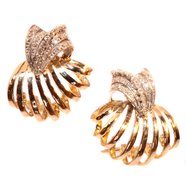 Enchanting Vintage Fifties Diamond Ear Clips Pink Gold And Platinum